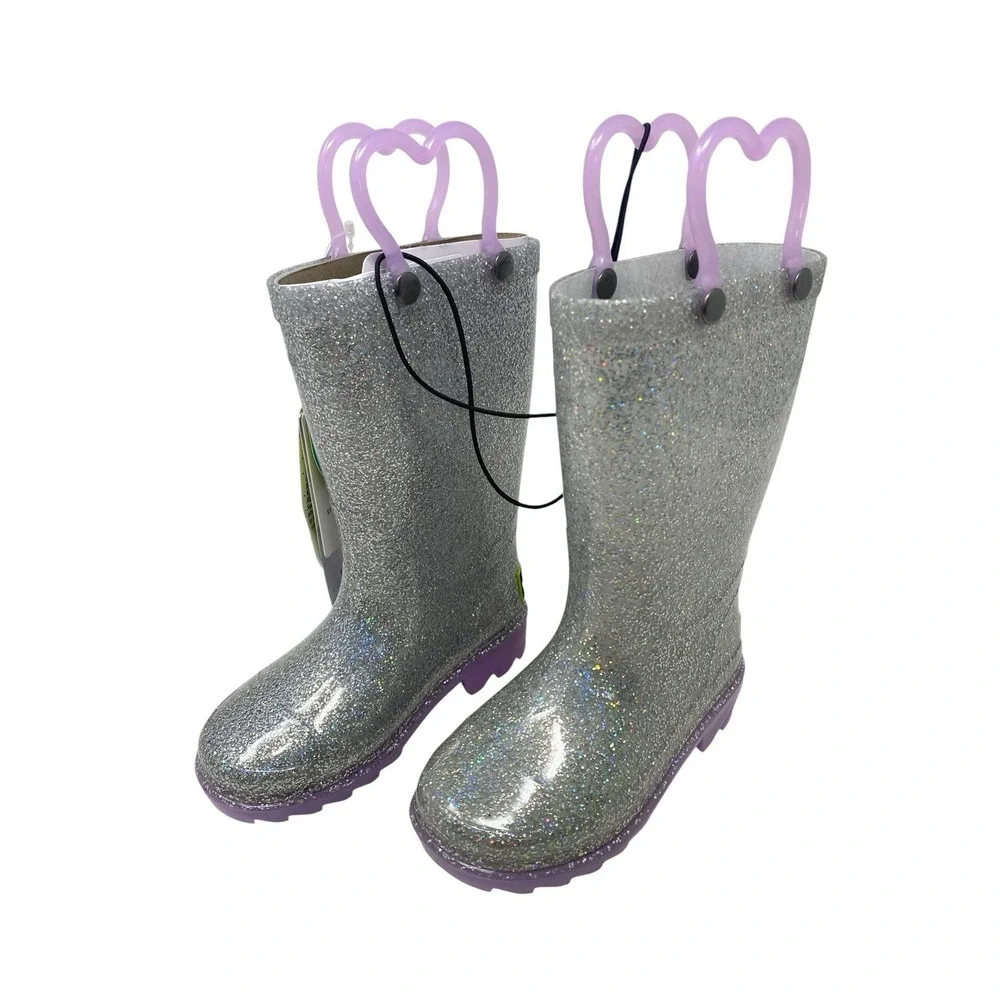 NEW Western Chief Girls Silver Rainbow Glitter Light Up Rainboots Size 6